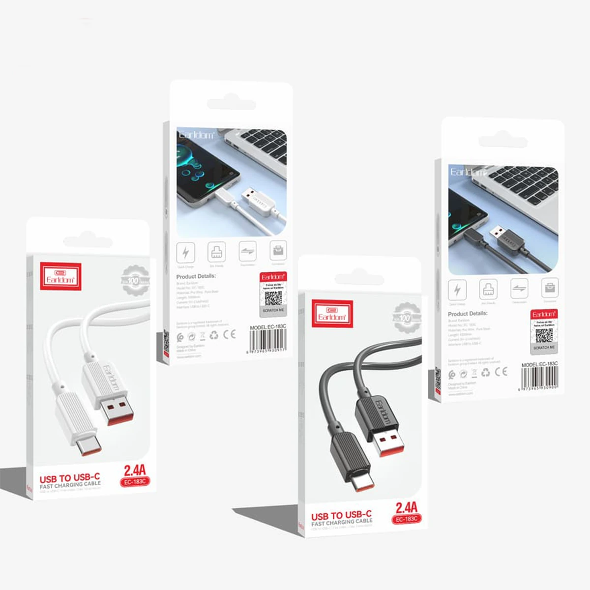 کابل تبدیل USB به USB-C ارلدام فست شارژ مدل EC-183C